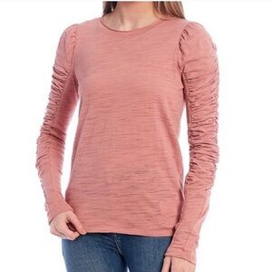 Free People Natasha Puffed Shoulder Ruched Tee Sz S